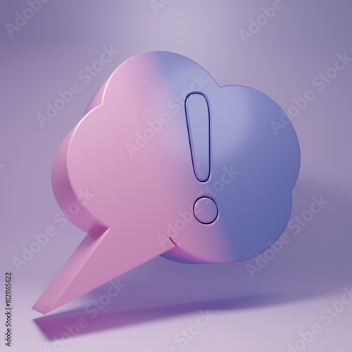 Purple Speech bubble and Exclamation icon isolated on purple background. FAQ sign. Copy files, chat speech bubble and chart. Minimalism concept. 3D render illustration