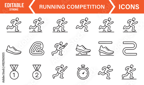 Modern linear track and field icons for racing, training, and performance design