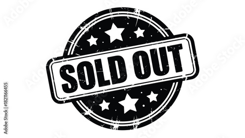 A black and white circular stamp reads 'SOLD OUT' with stars.