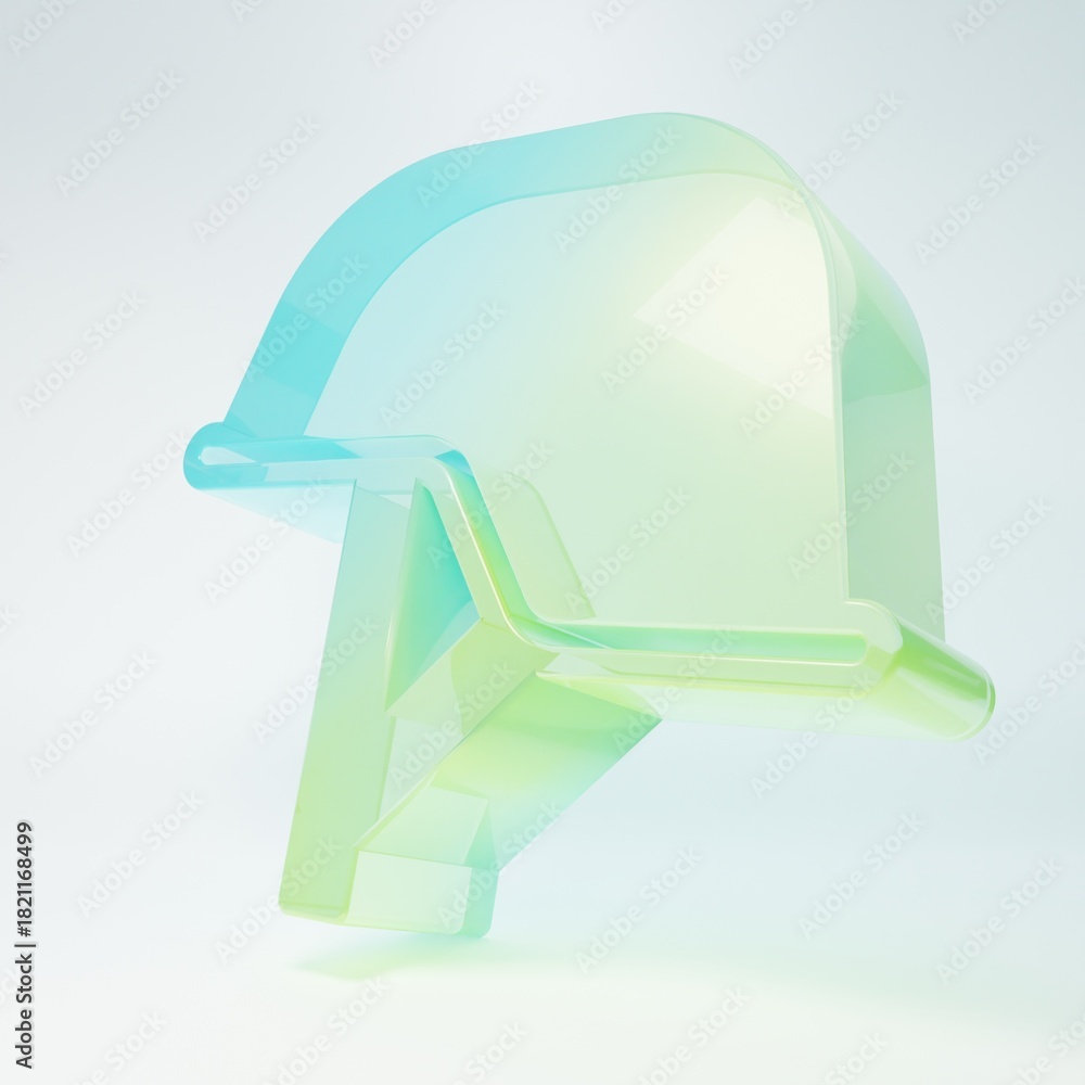 Naklejka premium Frosted glass Military helmet icon isolated on white background. Army hat symbol of defense and protect. Protective hat. Minimalism concept. 3D render illustration