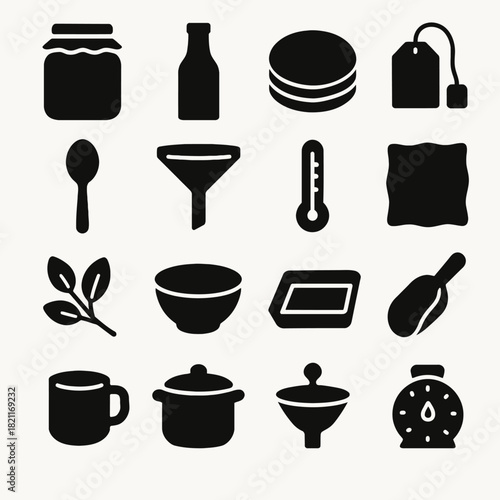 Kitchen icons set: food, utensils, appliances, ingredients