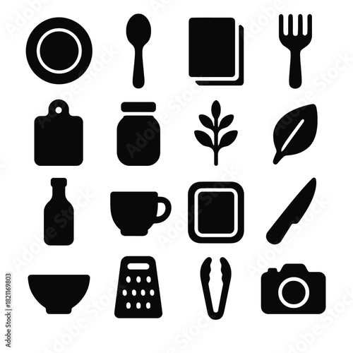 Kitchen essentials: silhouettes of utensils and tools in black icons set