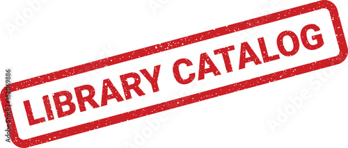 Grunge rubber stamp displaying library catalog text, useful for educational or informational system interfaces