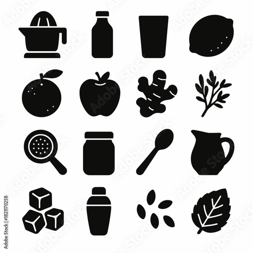 Silhouette icons of kitchen utensils and ingredients