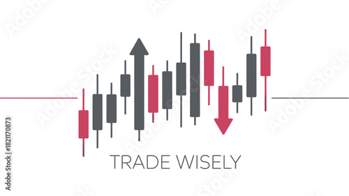 A stock market candlestick chart displays trading trends with upward and downward movements.