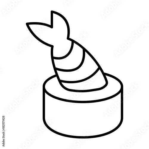 Sushi piece with fish fillet thin line icon, japanese food concept. Vector graphics. Shrimp tail sushi, seafood sign on white background, style icon mobile or web design.