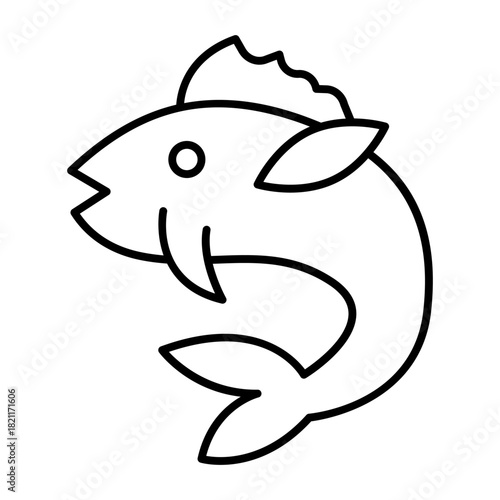 Catfish with whiskers thin line icon, japanese food concept. Vector graphics. Fish, seafood sign on white background, style icon mobile or web design.