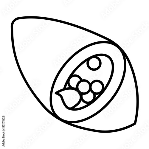 Roll of sushi thin line icon, japanese food concept. Vector graphics. Rice and fish fillet with ginger, seafood sign on white background, style icon mobile or web design.