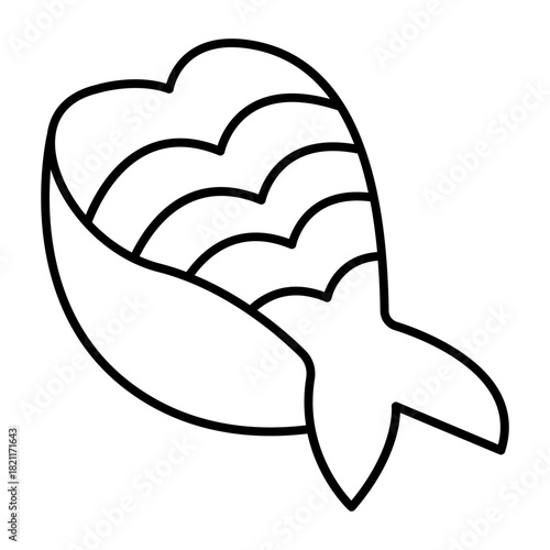 Fish fillet with tail thin line icon, japanese food concept. Vector graphics. Meat of fish, seafood sign on white background, style icon mobile or web design.