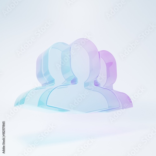 Frosted glass Users group icon isolated on white background. Group of people icon. Business avatar symbol users profile icon. Minimalism concept. 3D render illustration