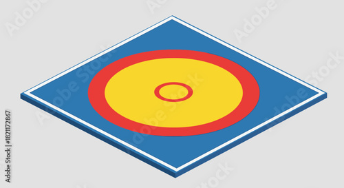 Isometric illustration of a standard wrestling mat for combat sports.