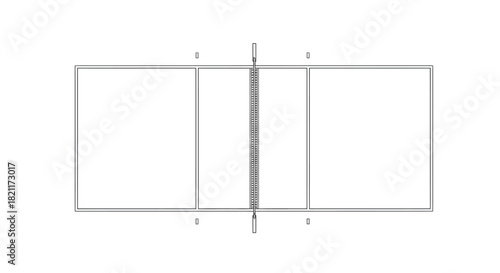 A simple, top-down schematic diagram of a sports court, likely a volleyball court, showing the net and playing areas.