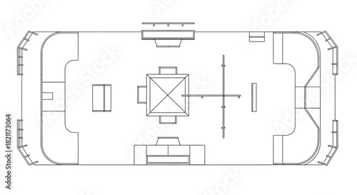 Overhead view of a skatepark layout with various ramps and obstacles.