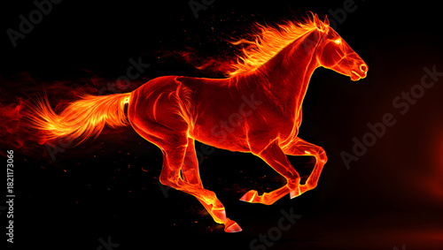 Fiery horse galloping showing power and speed