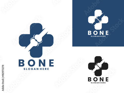 Human bone with medical logo design vector template. Healthy bones logo design vector