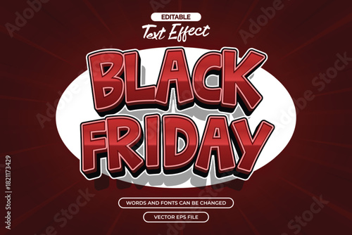Black friday editable text effect with 3d cartoon text style and with red background