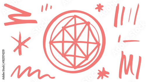 Elegant large pink medallion shape with intricate details and geometric accents