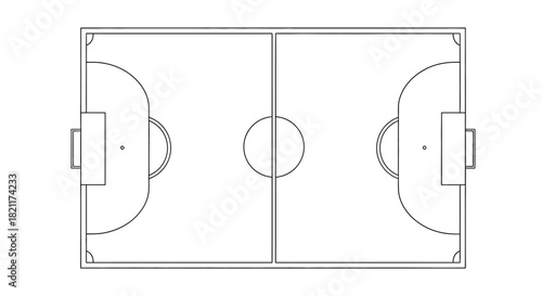 Overhead view of a futsal court, showing field markings and goal areas.