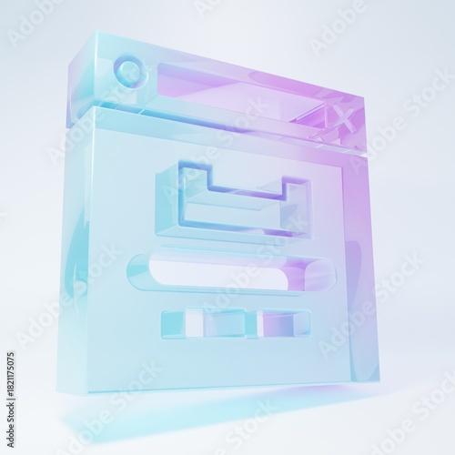 Frosted glass Browser window icon isolated on white background. Minimalism concept. 3D render illustration