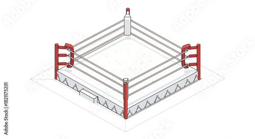 Isometric view of an empty boxing ring, ready for a match.