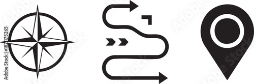 Travel and Map Elements Abstract Route Path Compass Rose and Pointer Symbol
