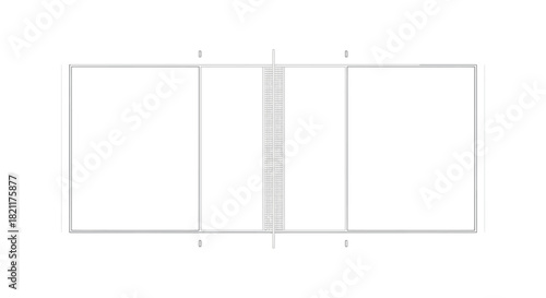 A simple, minimalist volleyball court diagram with net and boundaries, isolated.