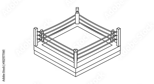 Isometric view of an empty boxing ring, ready for competition.