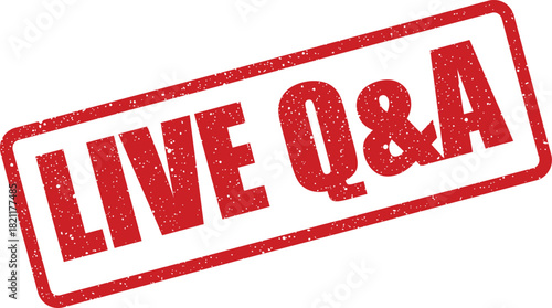 Grungy rectangular stamp featuring the text Live Q&A, perfect for webinars, online events, and audience interaction