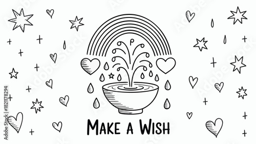 Stylized icon of a fountain with splashing water representing a wish or a magical moment in a clean modern design