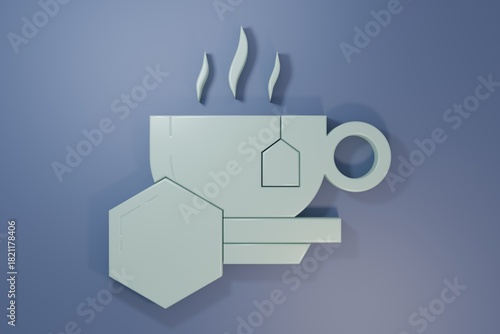 Grey Cup of tea with honey icon isolated on purple-blue background. Sweet natural food. Minimalism concept. 3D render illustration