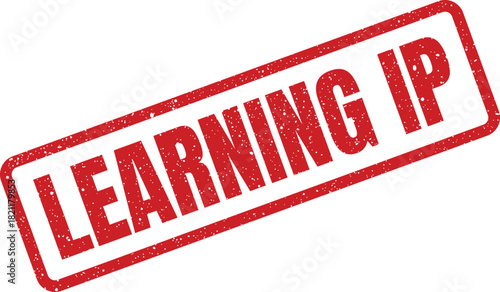 Grungy red rectangular rubber stamp displaying LEARNING IP text indicating intellectual property related to education