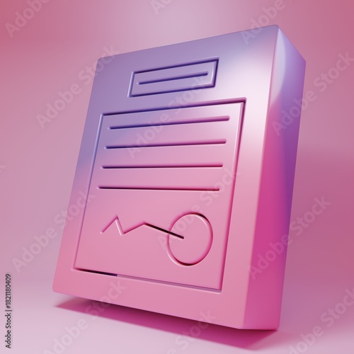 Purple-pink Filled form icon isolated on pink background. File icon. Checklist icon. Business concept. Minimalism concept. 3D render illustration