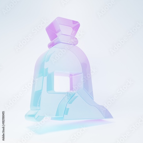 Frosted glass Bag of flour icon isolated on white background. Minimalism concept. 3D render illustration