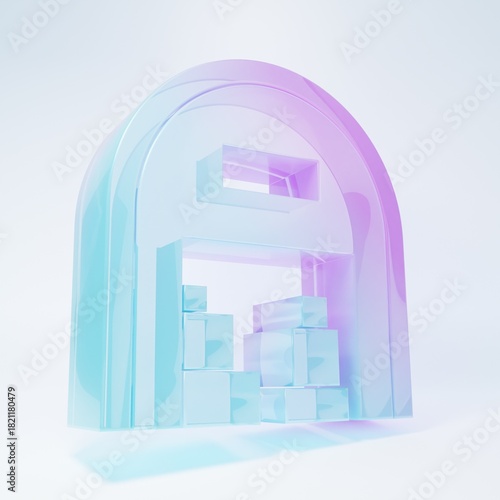 Frosted glass Warehouse icon isolated on white background. Minimalism concept. 3D render illustration
