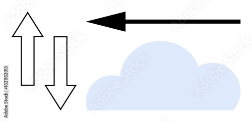 Cloud computing concept. Cloud computing icons showing data transfer and communication with directional arrows. Cloud computing for storage, sharing, syncing, and online services