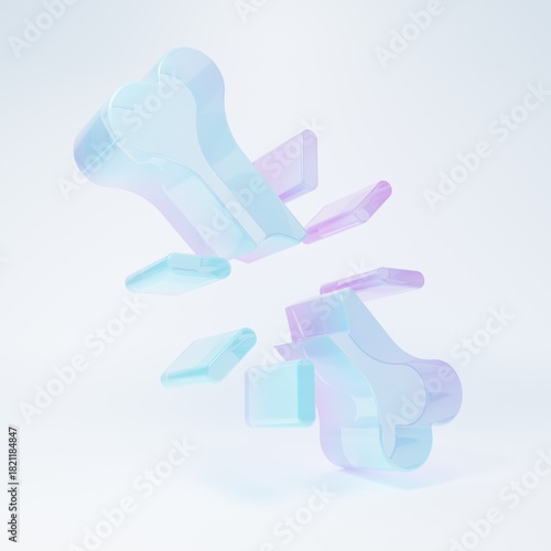 Frosted glass Human broken bone icon isolated on white background. Minimalism concept. 3D render illustration
