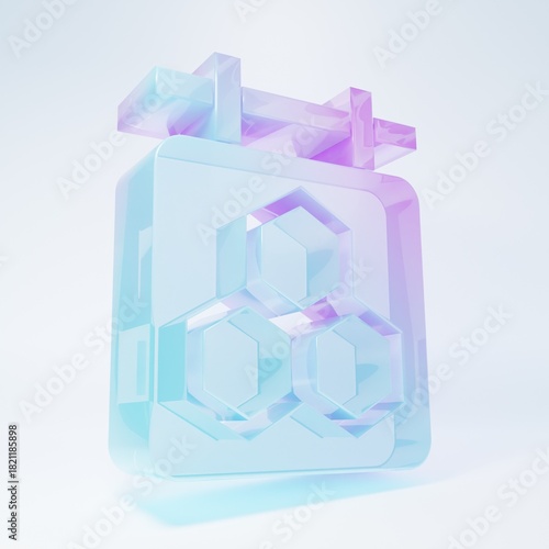 Frosted glass Hanging sign with honeycomb isolated on white background. Signboard icon. Honey cells symbol. Sweet natural food. Minimalism concept. 3D render illustration