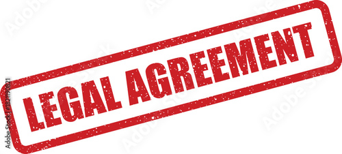 Official looking grunge rubber stamp in a rectangular form featuring the significant LEGAL AGREEMENT statement