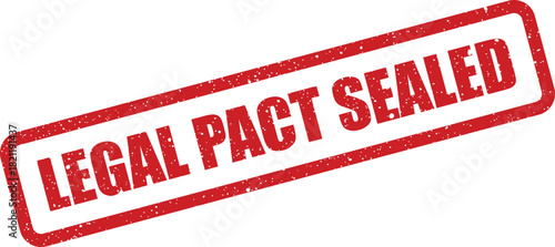 Official red grunge rubber stamp marking a finalized legal pact or agreement, indicating official closure or completion