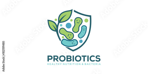 Logo design template vector probiotic bacteria. Healthy nutrition ingredient for therapeutic