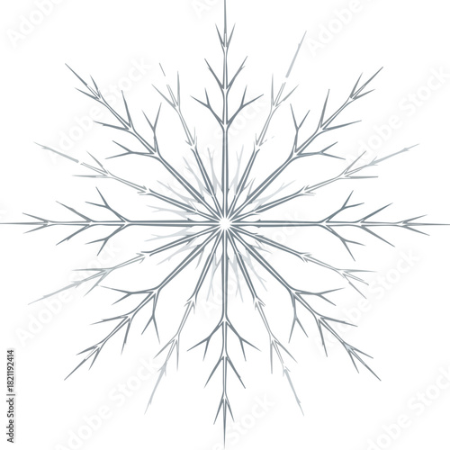 Snowflake Elegance: A delicate, six-pointed snowflake showcases intricate symmetrical design, embodying the fragile beauty and unique nature of winter's frozen art.