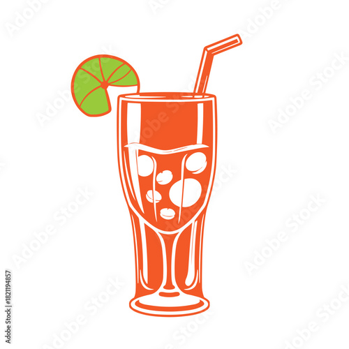 Drawing of a cocktail with lemon vector.