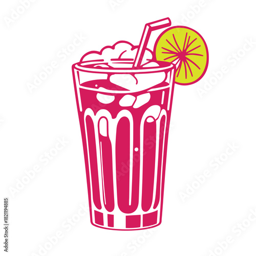 Drawing of a cocktail with lemon vector.