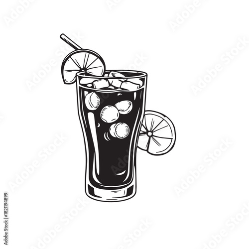Drawing of a cocktail with lemon vector.