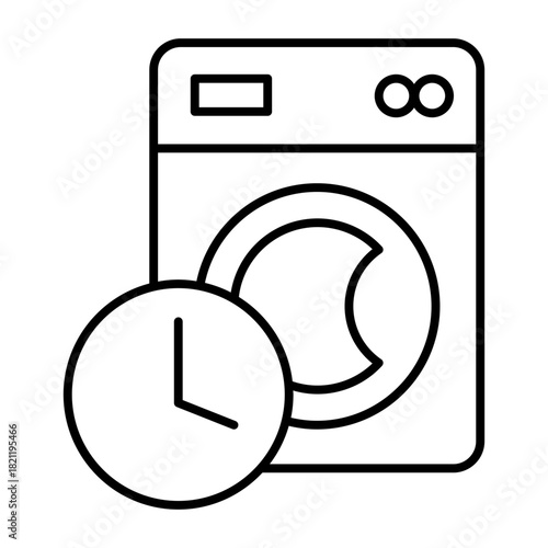 Washing machine and clock timer thin line icon, washing concept. Vector graphics. Schedule of automatic wash, waiting sign on white background, style icon mobile or web design.