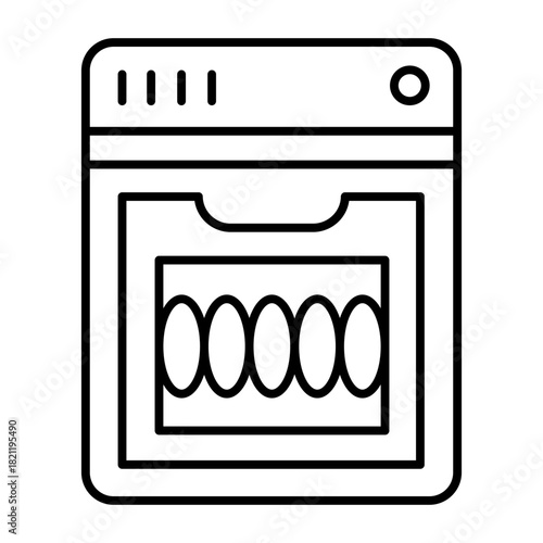 Dishwashing machine with buttons and plates thin line icon, washing concept. Vector graphics. Machine for plate washing sign on white background, style icon mobile or web design.