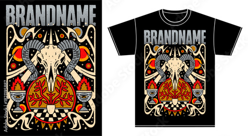 tshirt illustration design skull of goat