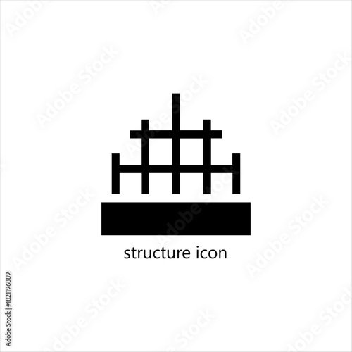 Construction structure foundation icon with steel frame, simple black silhouette building support symbol for architecture engineering design projects illustration

