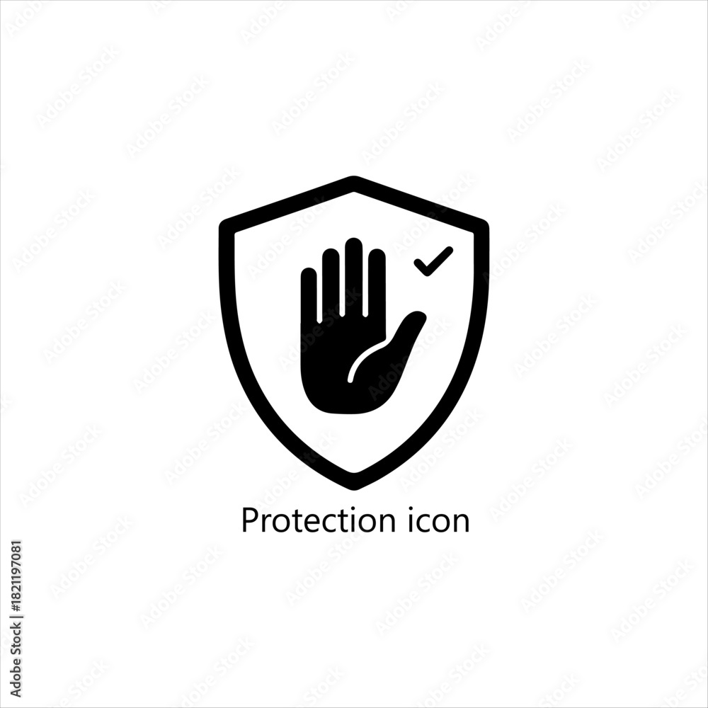 Obraz premium Hand Protection Shield Icon With Check Mark, Safety Security Stop Symbol Vector Illustration Isolated On White Background Design Simple