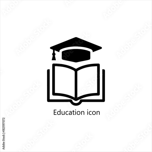 Education Icon With Graduation Cap And Open Book, Learning Knowledge Study Symbol Vector Illustration Isolated On White Background Design


